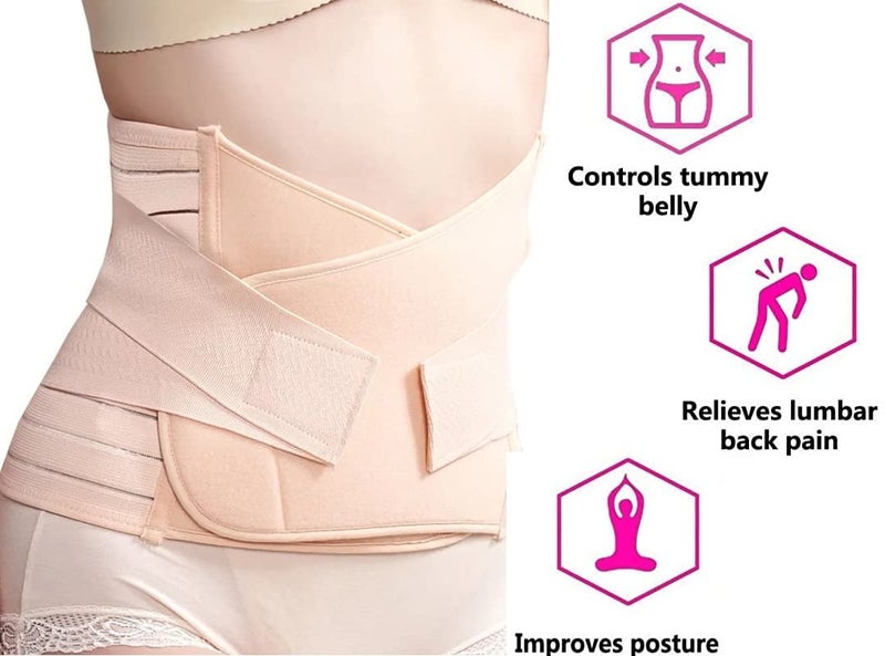 PLUMBURY® Postpartum Post Pregnancy Recovery Waist Trimmer Tummy Control Shapewear Belt, Free Size,Beige - Image 3
