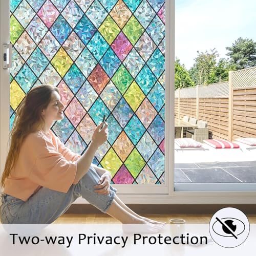 Elton Window Privacy Film, Static Cling, Non-Adhesive, 3D Rainbow Design, Anti-UV, Decorative Window Covering (Rainbow Stained Glass, 24 x 60 Inches) - Image 3