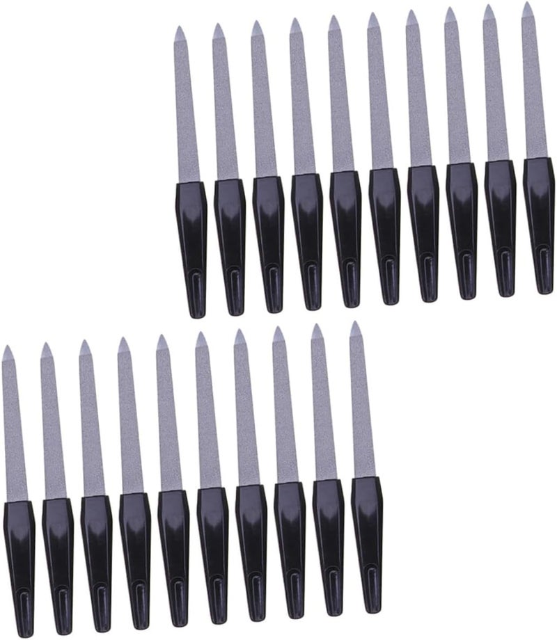 20pcs Double-Sided Nail Files and Stainless Steel Sanding Strips with Black Plastic Handles, Portable Manicure Buffing Nail Art Tools for Home and Salon Use - Image 1