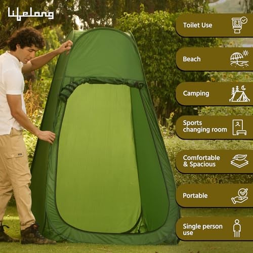 Lifelong Polyester Tent for Camping - Dress Changing Pop Up with Portable Foldable Cloth Outdoor Bathroom Tent, Camp Toilet Rain Shelter, Height 7Ft-(Green1 Person) - Image 2