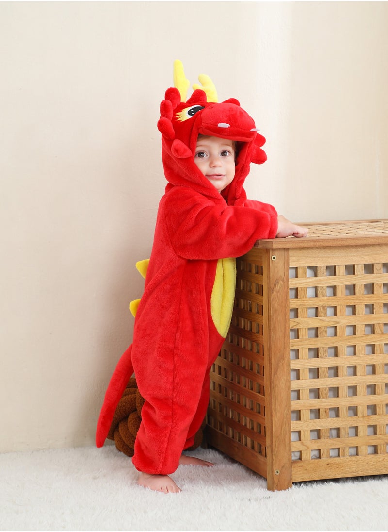 Loquat - Flannel Children's Climbing Clothes Baby Autumn Winter Long Sleeved Clothes Jumpsuit Newborn Cartoon Jumpsuit Red - Image 1