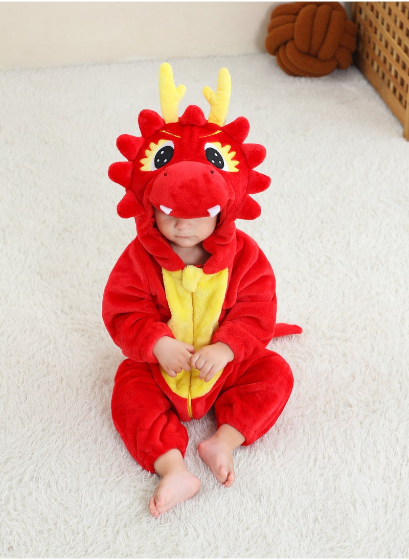Loquat - Flannel Children's Climbing Clothes Baby Autumn Winter Long Sleeved Clothes Jumpsuit Newborn Cartoon Jumpsuit Red - Image 1
