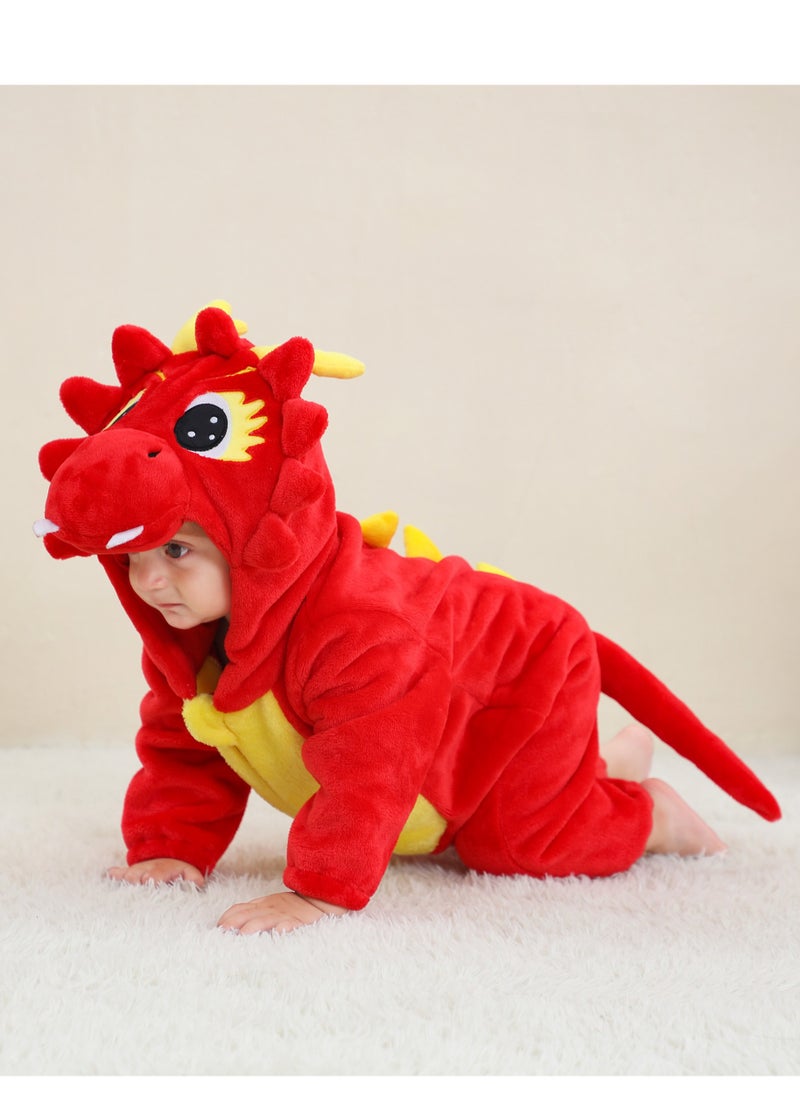 Loquat - Flannel Children's Climbing Clothes Baby Autumn Winter Long Sleeved Clothes Jumpsuit Newborn Cartoon Jumpsuit Red - Image 1