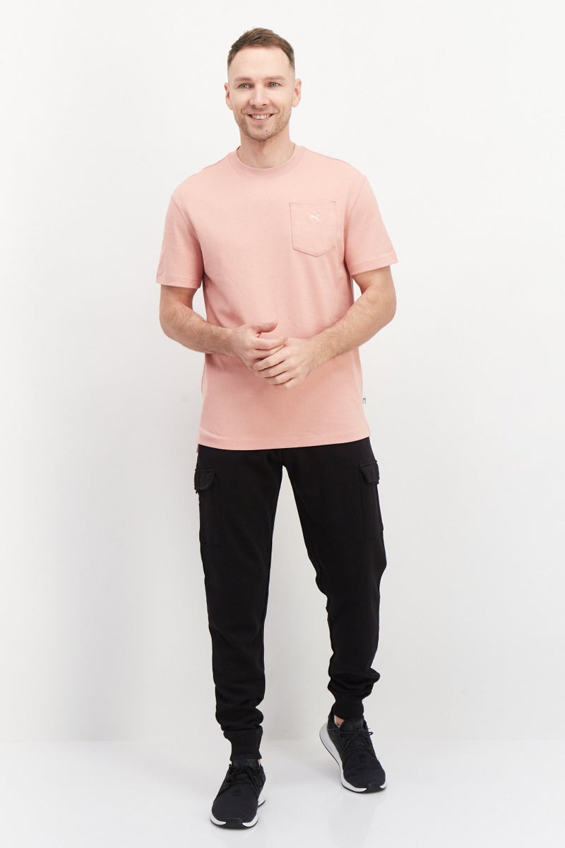 PUMA تي شيرت تدريب رياضي للرجال بشعار العلامة التجارية، وردي - Image 2