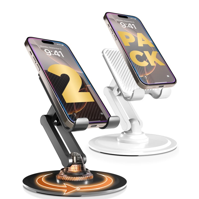 COOPER 360Â° Stand, [Gift Family Pack], Rotating Cell Phone Stand for Desk, Cell Phone Holder for Desk, iPhone Stand Holder, Sturdy Metal Base, Fits Samsung, Android Smartphones, (Black White, 2-Pack) - Image 1