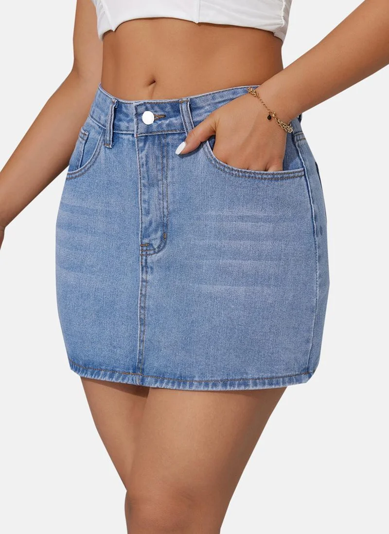 YUNIQEE Blue Solid Denim Mini Skirt