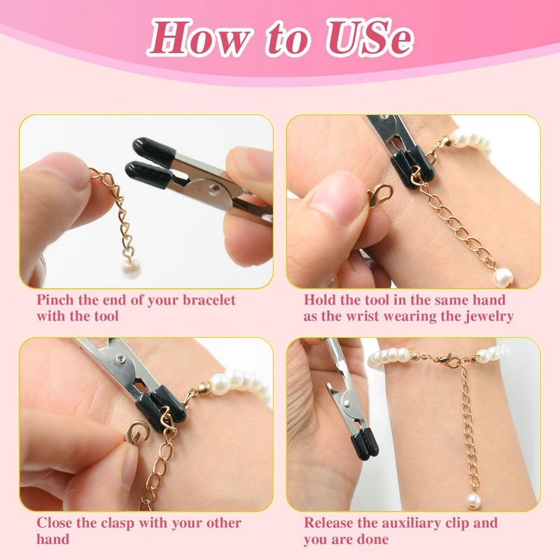 PEOUWNES Bracelet Helper Tool Diamond Jewelry Clasp Helper Fastening and Bracelet Assist Tool with Non-Slip Sleeve for Necklace Watch Clasps Zippers Crafts Adjustmentï¼ˆPinkï¼‰ - Image 3
