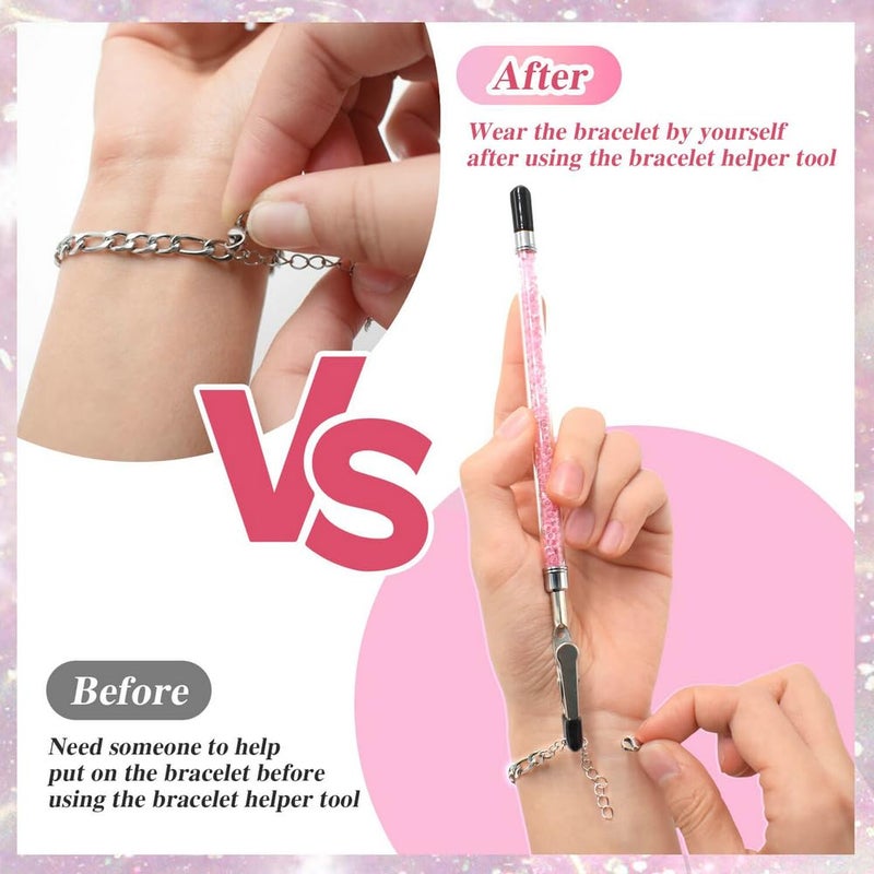 PEOUWNES Bracelet Helper Tool Diamond Jewelry Clasp Helper Fastening and Bracelet Assist Tool with Non-Slip Sleeve for Necklace Watch Clasps Zippers Crafts Adjustmentï¼ˆPinkï¼‰ - Image 5
