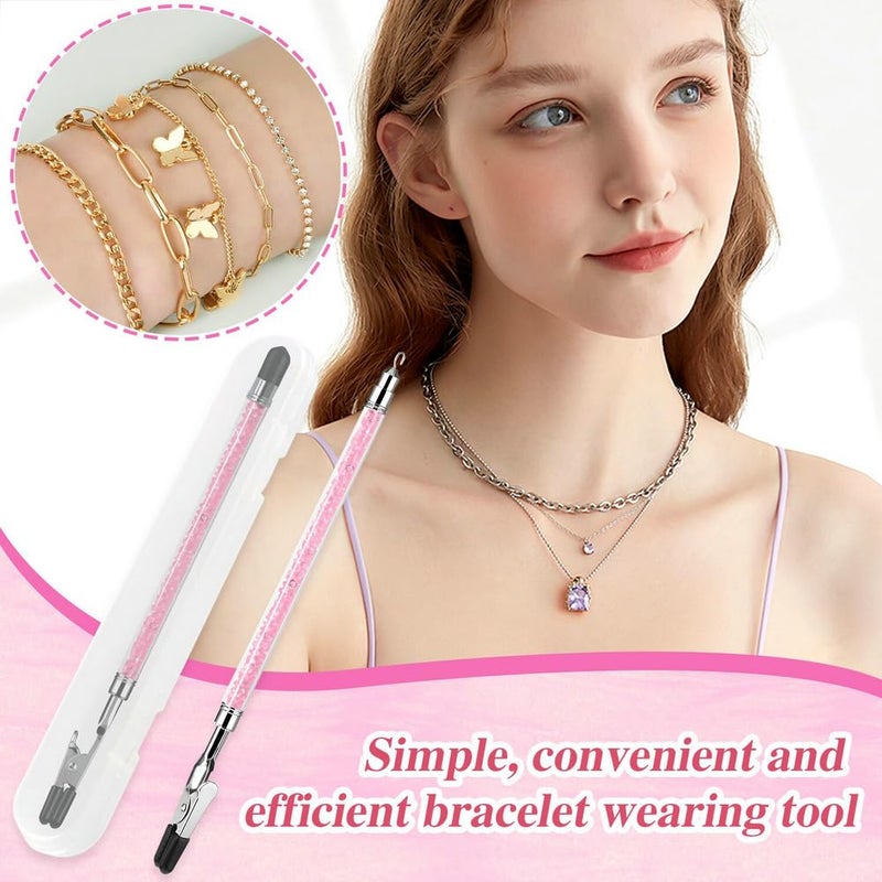 PEOUWNES Bracelet Helper Tool Diamond Jewelry Clasp Helper Fastening and Bracelet Assist Tool with Non-Slip Sleeve for Necklace Watch Clasps Zippers Crafts Adjustmentï¼ˆPinkï¼‰ - Image 2