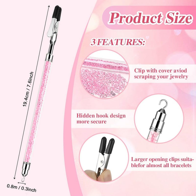 PEOUWNES Bracelet Helper Tool Diamond Jewelry Clasp Helper Fastening and Bracelet Assist Tool with Non-Slip Sleeve for Necklace Watch Clasps Zippers Crafts Adjustmentï¼ˆPinkï¼‰ - Image 4