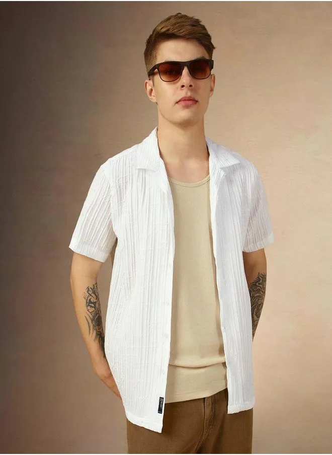 دينيس لينغو Textured Regular Fit Spread Collar Shirt by Styli