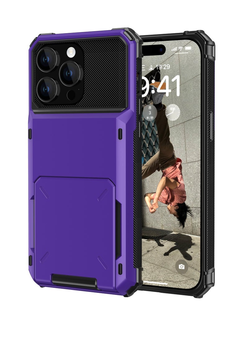 GULFLINK Full Protection Shockproof Case Casing Card Holder Case Dual Layer Hard Case For iPhone 15 Pro Purple  - Image 1