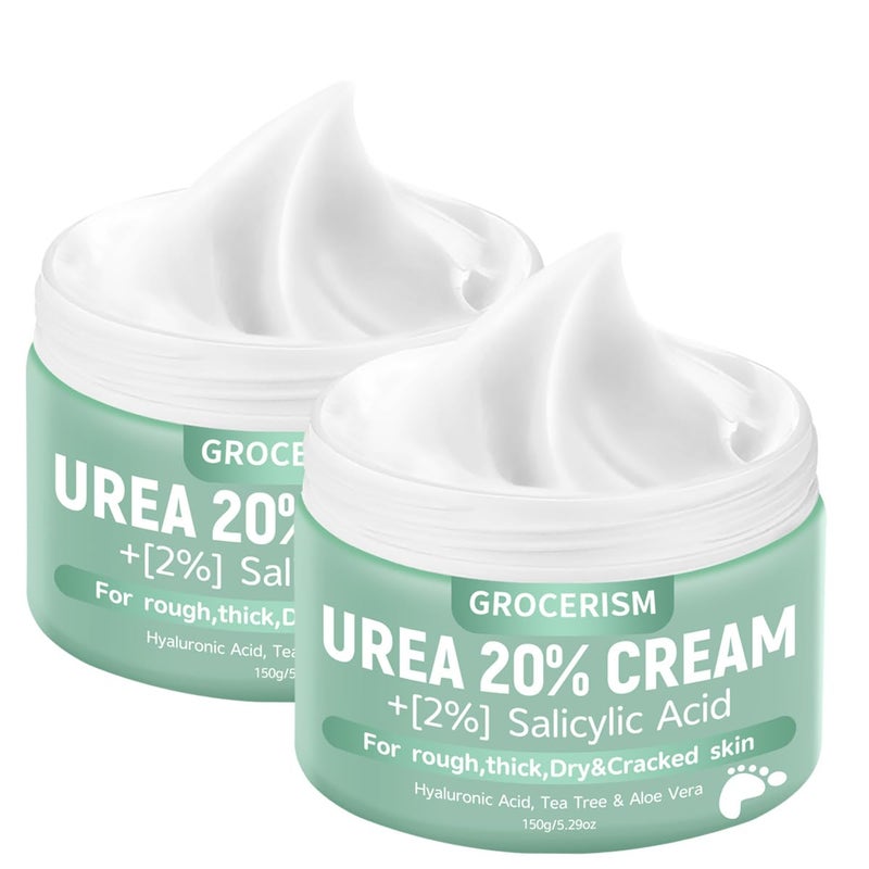 Grocerism 2 Packs Urea Cream 20 Plus 2 Salicylic Acid 53oz  Foot Cream Maximum Strength with Hyaluronic Acid Tea Tree and Aloe Vera for Deep Moisturizes Callus Remover and Soften