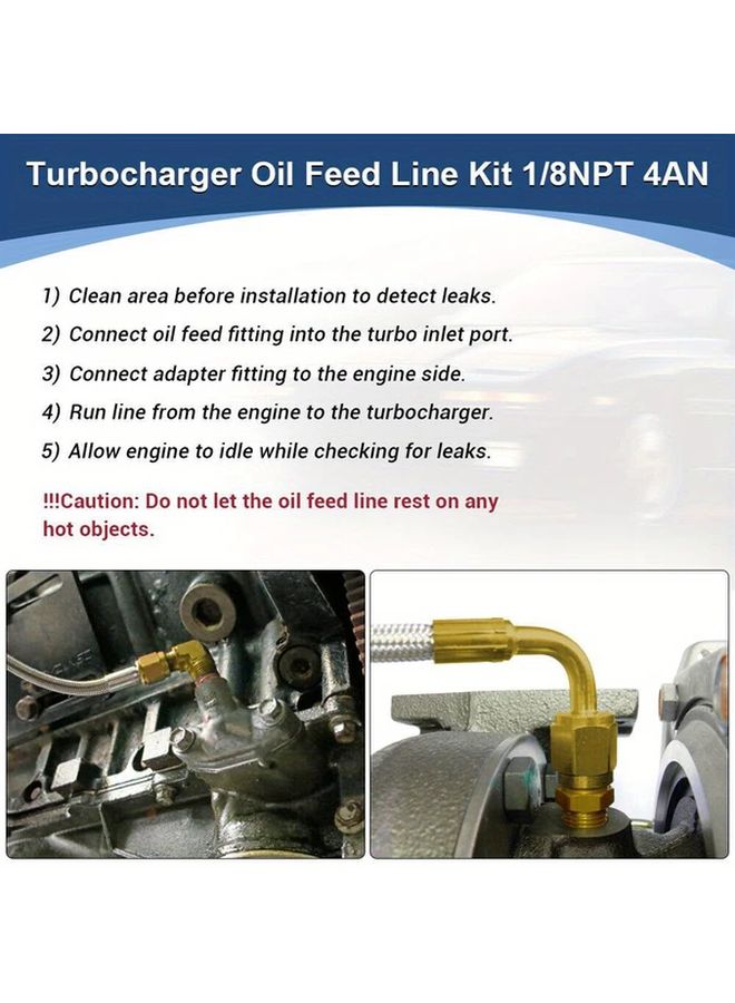 Silvery Turbo Oil Feed Line Kit 1/8NPT 4AN 38 Inch For T3 T4 T04E T60 - Image 5