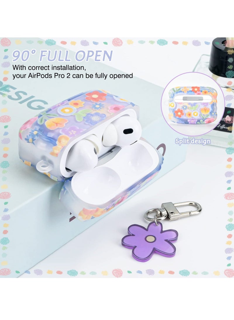 Cute Flower Pattern for AirPods Pro 2 Case Cover for Girls and Women, Wave Frame Soft TPU Shockproof Full Protection with Keychain, Compatible with AirPods Pro 2nd Generation, Stylish and Durable  - Image 4
