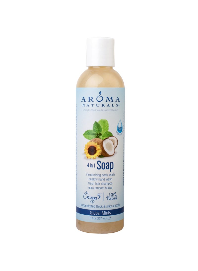 Aroma Naturals - Aroma Naturals Extraordinary Natural 4-in-1 Castile Liquid Soap, Global Mints, 8 Ounce - Image 1