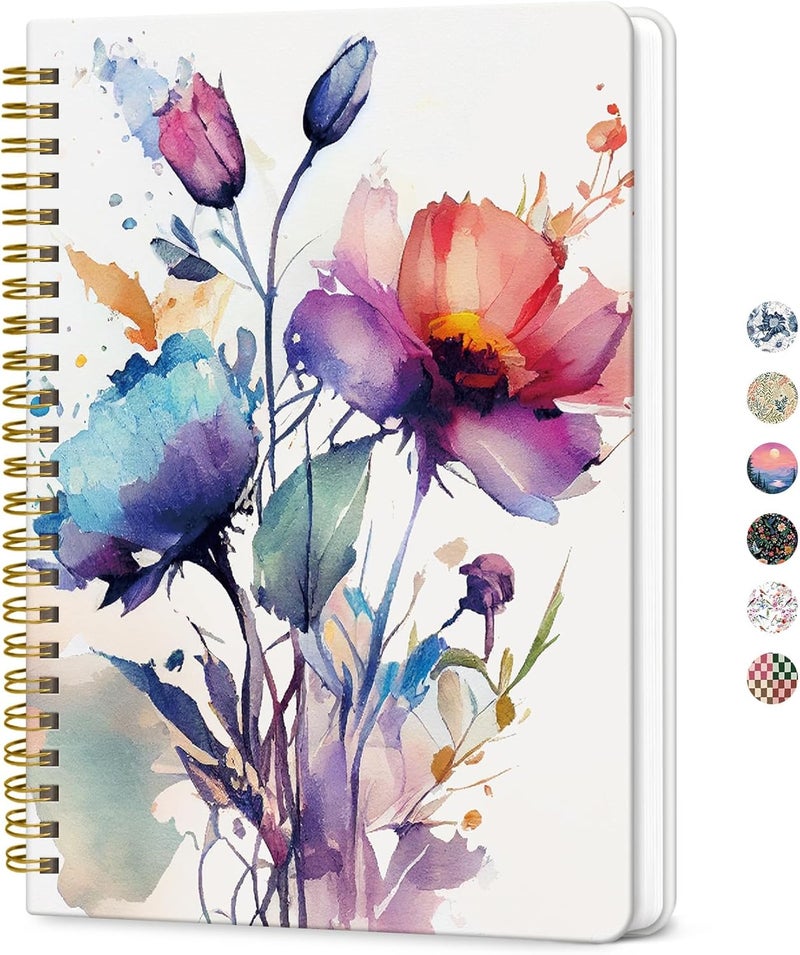 ZOTIA Lined Spiral Journal Notebook for Women, A5 College Ruled Journals for Writing, Hardcover Notebooks for Work, Note Taking and Office School Supplies, 140 Pages - Painted Bloom - Image 1