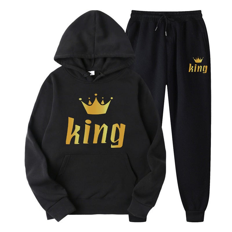 Couples Hoodie  Sweatpants Set Autumn Black-king 