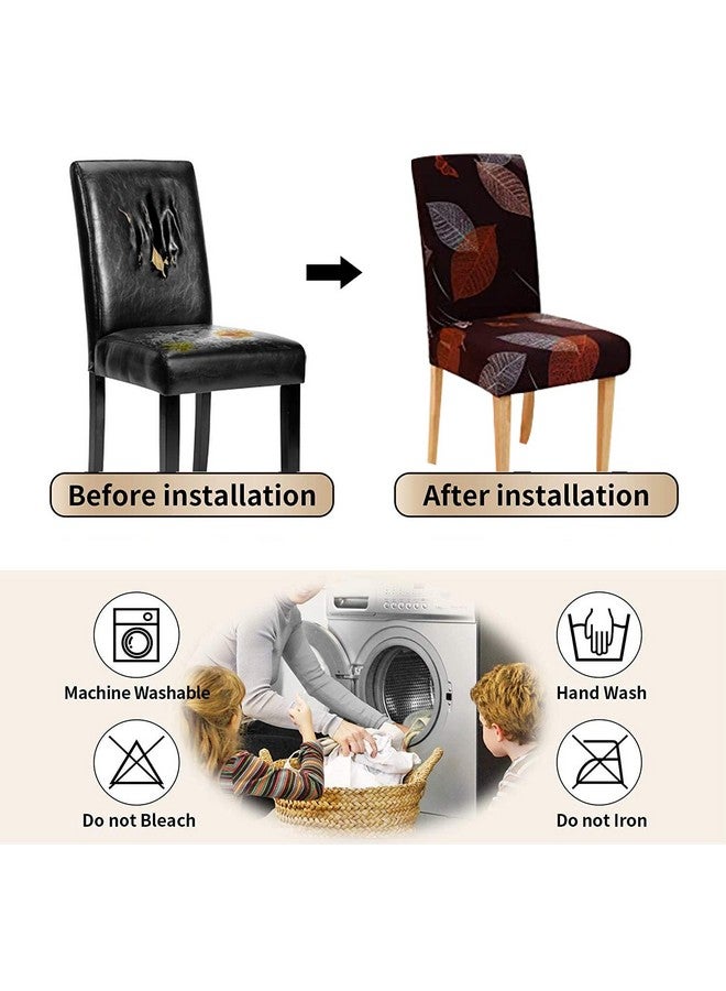 Styleys Styleys Polyester Spandex Chair Cover Stretch Removable Washable Short Dining Chair Cover Protector Seat Slipcover (Set of 2, Maroon Leaf, SLMC-142)  - Image 5