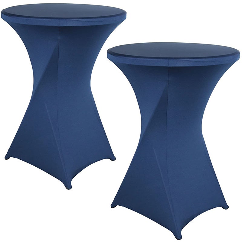 Jeloris 2 Pack 32x43 Inch Navy Blue Cocktail Spandex Round Tablecloth Stretch Spandex Cocktail Table Fitted Cover for Weddings Banquets Events Parties Restaurants