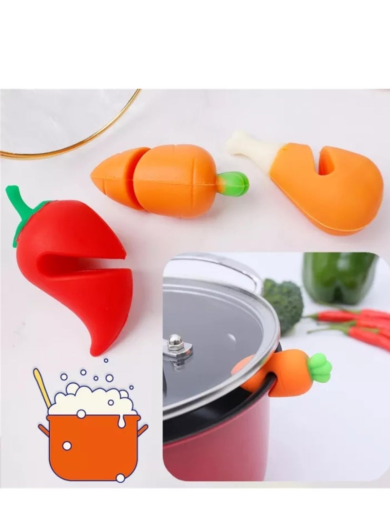 Set of 3 Creative Silicone Lids, Anti-Spill, Prevent Water from Emerging, Vegetable Shape Pot Lid Holder Clip, Suitable for Pot Container Lid Kitchen Tools  - Image 1
