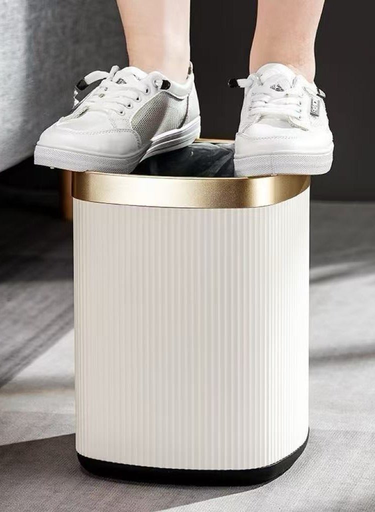 Waste Bin Square Garbage Bin Bathroom Wastebasket Plastic Large capacity Trash Can for Living Room Kitchen Bathroom（White gold circle）12L  - Image 2