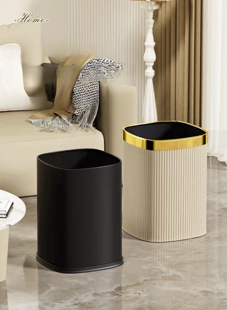 Waste Bin Square Garbage Bin Bathroom Wastebasket Plastic Large capacity Trash Can for Living Room Kitchen Bathroom（White gold circle）12L  - Image 3