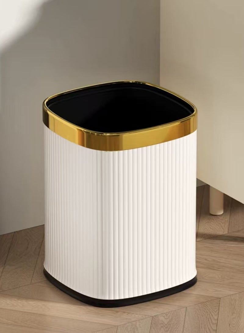 Waste Bin Square Garbage Bin Bathroom Wastebasket Plastic Large capacity Trash Can for Living Room Kitchen Bathroom（White gold circle）12L  - Image 1