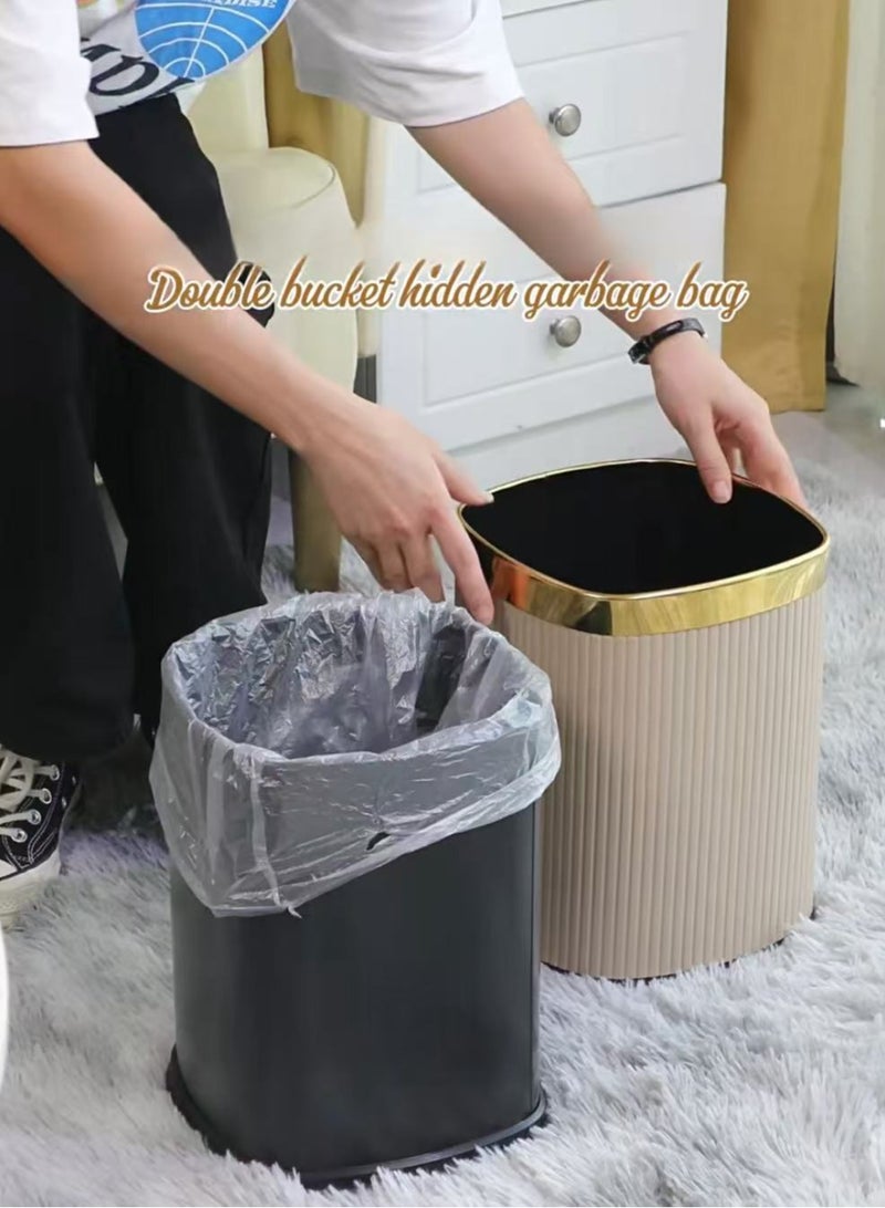 Waste Bin Square Garbage Bin Bathroom Wastebasket Plastic Large capacity Trash Can for Living Room Kitchen Bathroom（White gold circle）12L  - Image 4