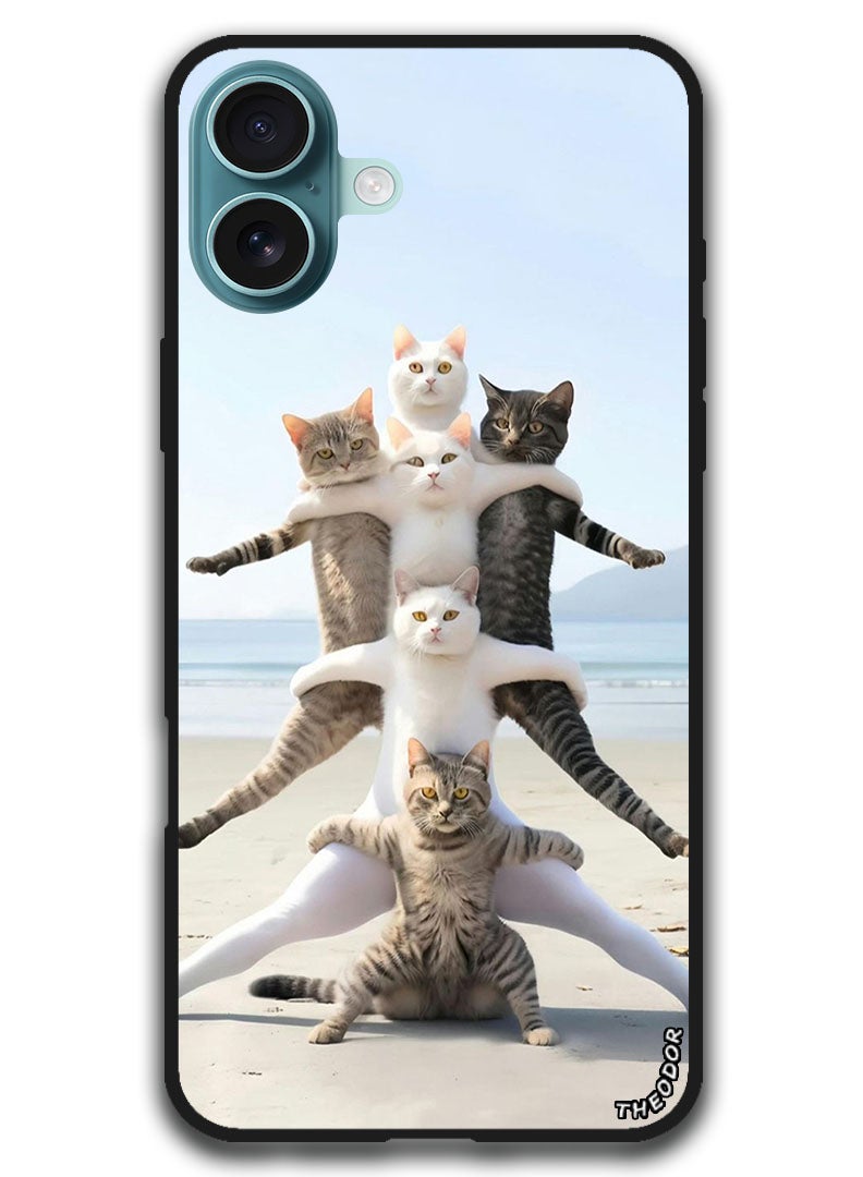 Theodor Protective Case Anti Scratch Shock Proof Bumper Cover For iPhone 16 (6.1)-inch Cats in Beach - Image 1
