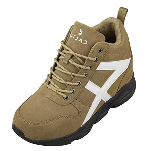 CALTO Men's Invisible Height Increasing Elevator Shoes - Khaki/White Lace-up High-Top Hiking Style Sneaker Boots - 3.6 Inches Taller - S22782 - Size 8 D(M) US - Image 1