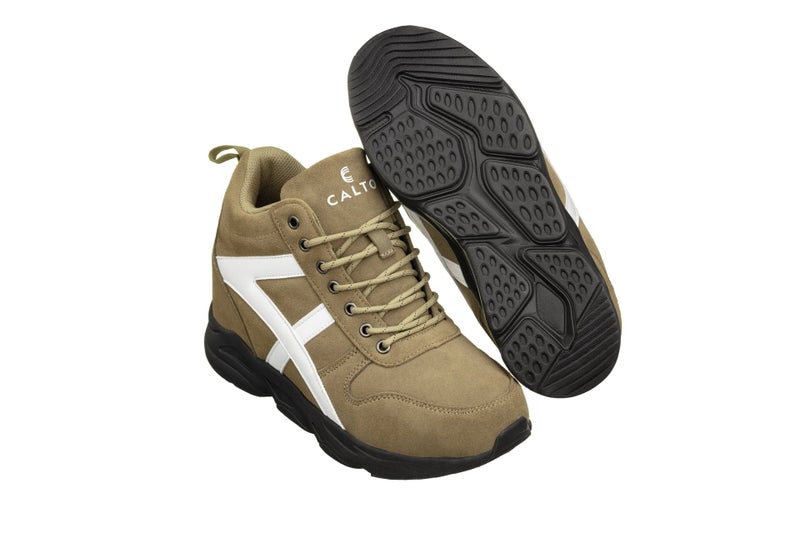 CALTO Men's Invisible Height Increasing Elevator Shoes - Khaki/White Lace-up High-Top Hiking Style Sneaker Boots - 3.6 Inches Taller - S22782 - Size 8 D(M) US - Image 5