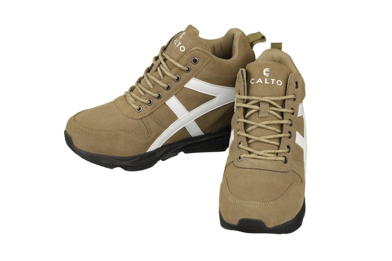 CALTO Men's Invisible Height Increasing Elevator Shoes - Khaki/White Lace-up High-Top Hiking Style Sneaker Boots - 3.6 Inches Taller - S22782 - Size 8 D(M) US - Image 4