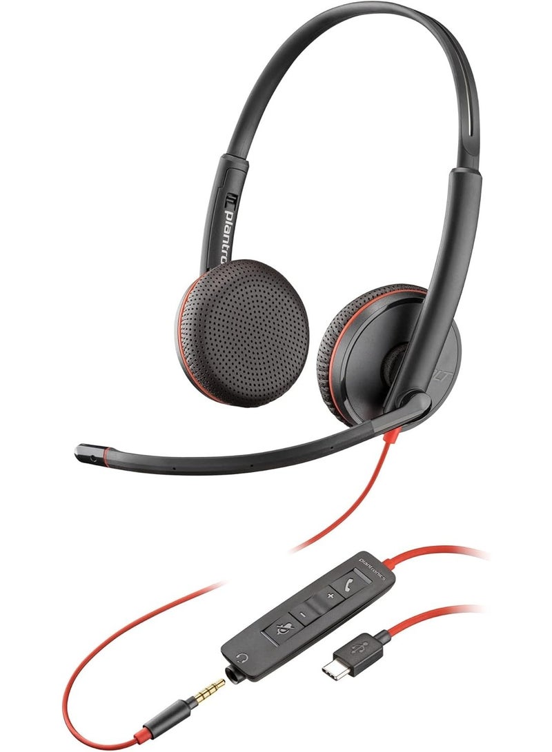 Poly سماعة رأس ستيريو USB-C من بولي بلاكواير C3225 (جملة)، متينة، خفيفة الوزن، سهلة الاستخدام، اتصال متقدم، راحة طويلة الأمد وقابلية للحمل | 80S04A6 - Image 1