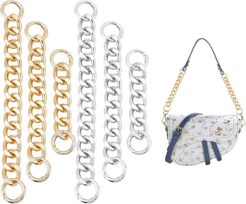 comfrt 6pcs Purse Strap Extender, 2 Colors Women Bag Strap Extender Handbag Extension Chain Short Shoulder Strap Replacement Flat Chain Strap Purse Clutches Handles Decoration Chain, 4.2/6.3/7.8 Inch - Image 1