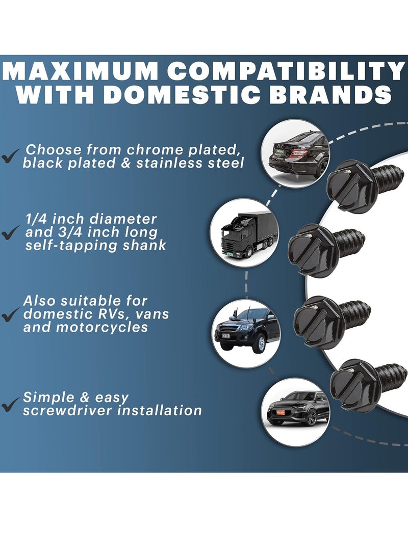 License Plate Screws with Rustproof Finish,License Plate Screw Kit for Front & Rear Plates,License Plate Bolts for Domestic Vehicles, Stainless Steel Screws for License Plates (8 screws + 8 fast thread seats)