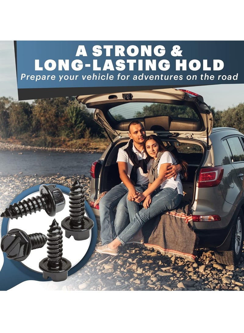 License Plate Screws with Rustproof Finish,License Plate Screw Kit for Front & Rear Plates,License Plate Bolts for Domestic Vehicles, Stainless Steel Screws for License Plates (8 screws + 8 fast thread seats)