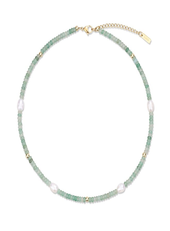GAVU Women's Freshwater Pearl Necklace, Green Aventurine Crystal Necklace for Women - Image 1