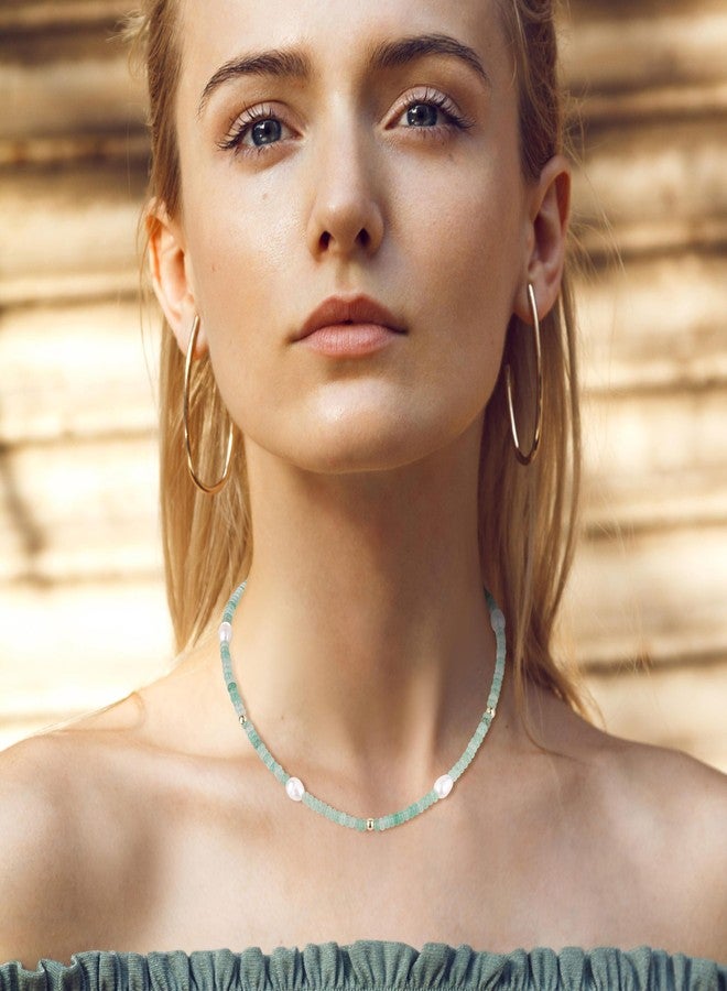 GAVU Women's Freshwater Pearl Necklace, Green Aventurine Crystal Necklace for Women - Image 2