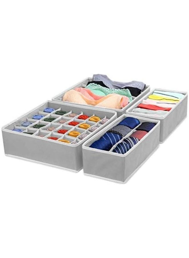 4 Set Foldable Underwear Drawer Organizer And Closet For Ties Socks Shorts Divider Drawer Lidded Closet Home Organizer Container - Grey  - Image 1