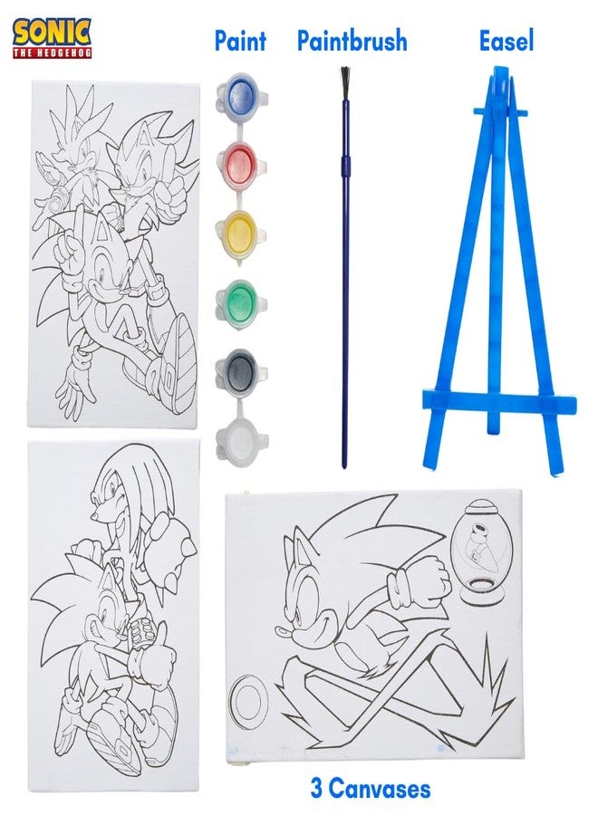 Innovative Designs Sonic The Hedgehog Canvas Paint Set for Kids with 3 Canvases, Acrylic Paint, Paintbrush, & Easel - Image 2