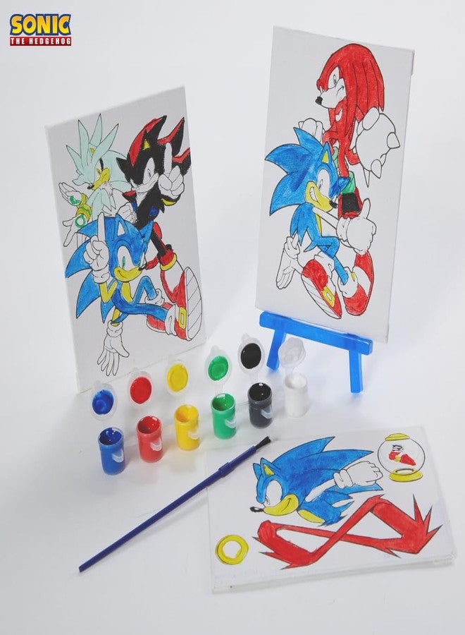 Innovative Designs Sonic The Hedgehog Canvas Paint Set for Kids with 3 Canvases, Acrylic Paint, Paintbrush, & Easel - Image 3