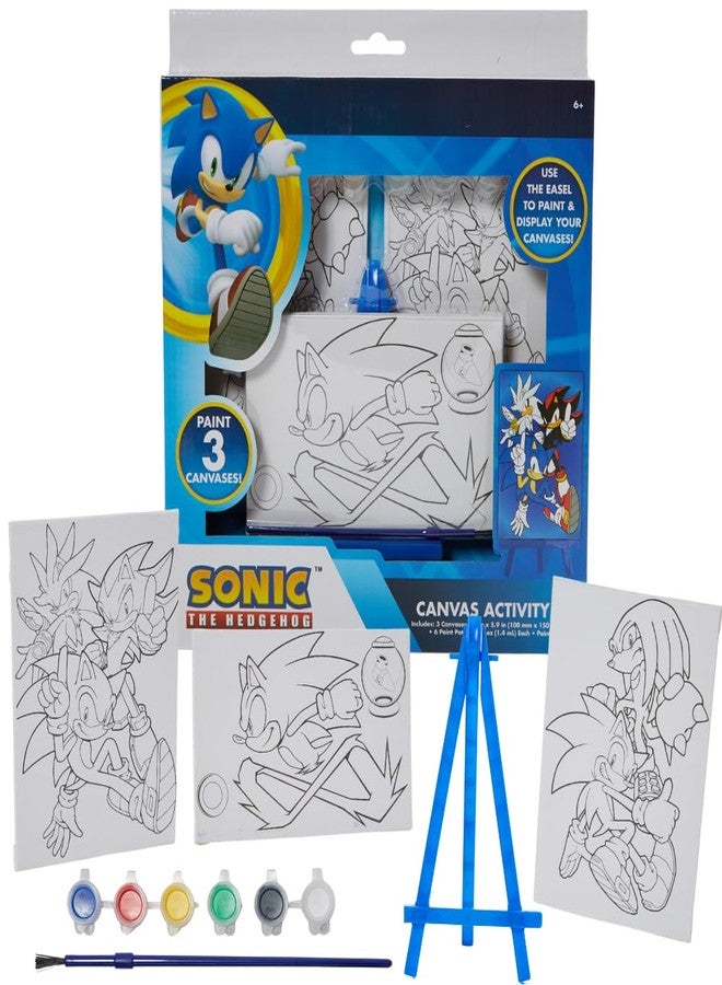 Innovative Designs Sonic The Hedgehog Canvas Paint Set for Kids with 3 Canvases, Acrylic Paint, Paintbrush, & Easel - Image 1