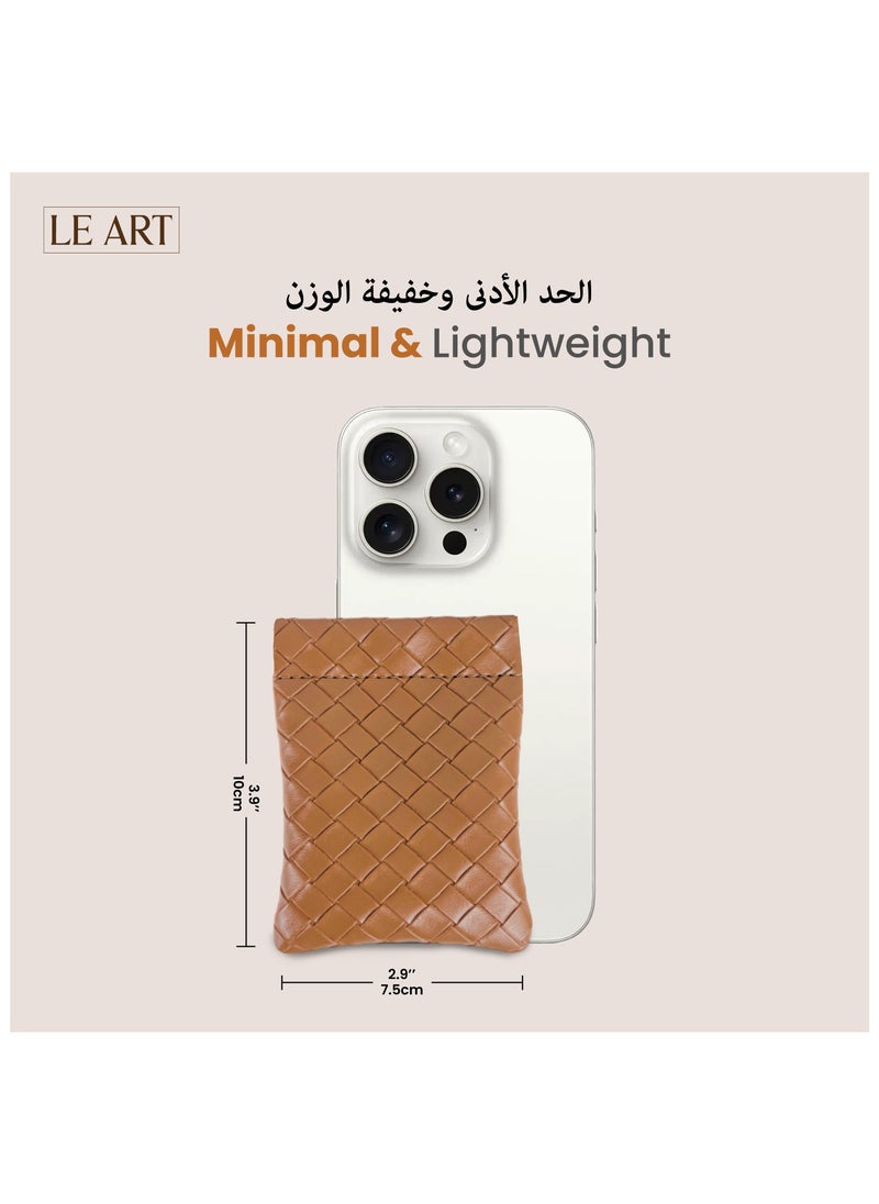 LeArt Leather Squeeze Coin Pouch for Men & Women | Coin Purse | Coin Holder | For Coins, Keys, Earphones, Cards, AirPods, Rosary | Great Gifting Option (Woven Caramel)  - Image 5