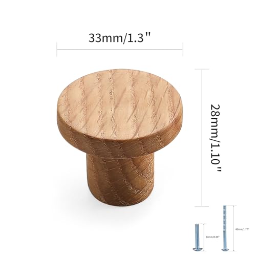 Evionlin 2 pcs Oak Round ChineseStyle Cabinet Door Handles Cabinet Drawer Pulls SingleHole Wardrobe Knobs Wooden Door - Image 3