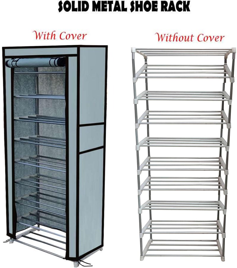 SANAMSTORE® Multipurpose Rustproof Metal Shoe Rack | Foldable Wide Storage Rack for Home & Office (9 Layer)(Grey), Cm - Image 2