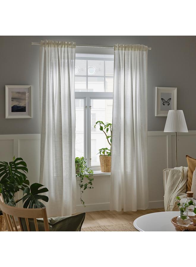 erorex Sheer Curtains, 1 Pair, With Heading Tape/White, 145X300 Cm - Image 2