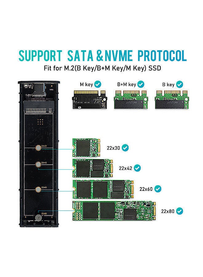 M.2 SATA NVME to USB 3.1 Hard Drive Enclosure Dual Protocol 10Gbps Aluminum Alloy Shell No Need - Image 5