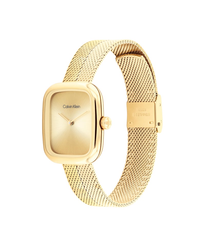 CALVIN KLEIN Rectangle Analog Women'S Ionic Plated Thin Gold Steel Case  Watch - Image 1