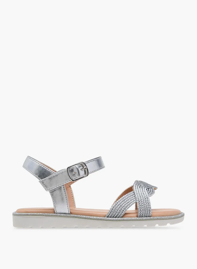 JUNIORS Girls Textured Open Toe Sandals with Hook and Loop Closure